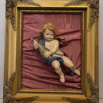 Gold-Framed 3-Dimensional Cherub Wall Hanging