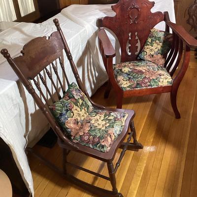 Antique Wooden Barrel Chair And Rocking Chair 