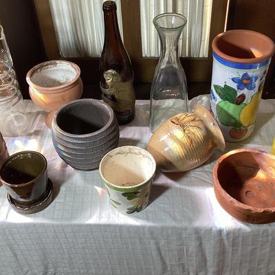 Assortment Of Clay Pots And Glassware 