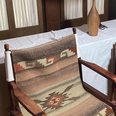 Native American Inspired Directors Chair And Vintage Wooden Lamp