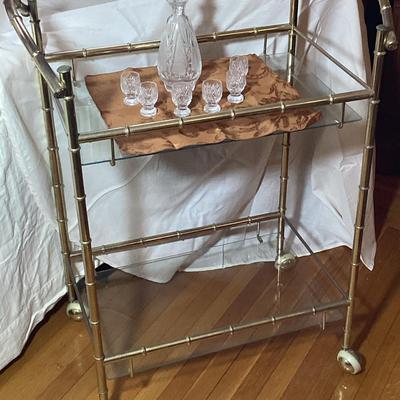 Vintage Bar Cart And Crystal Decanter Set