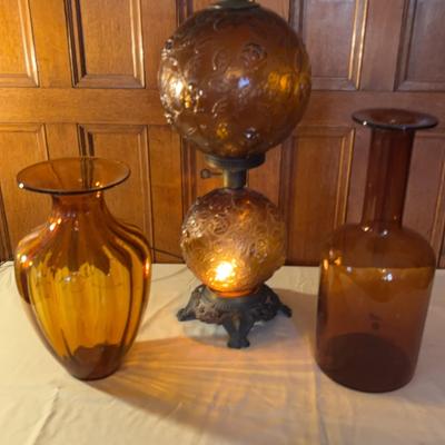 Amber Glass Three-Way Globe Lamp