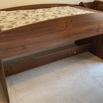Wood Raised Loft Bed With Stairs