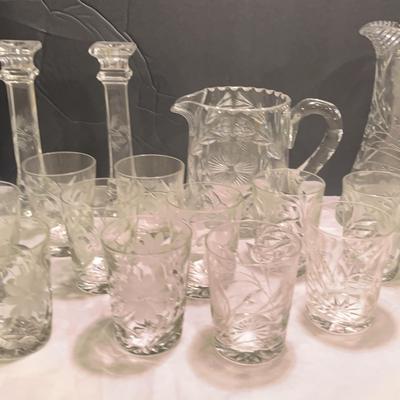 Assortment of Floral-Themed Cut Crystal