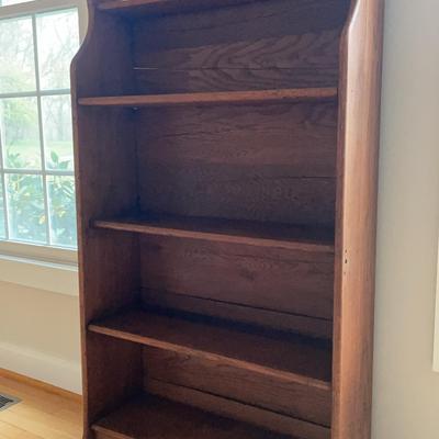 Vintage Oak Wood Bookcase With 5 Shelves