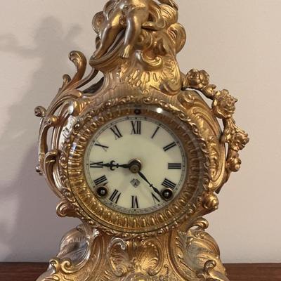 Antique Ornate Ansonia Ormolu Rococo-Style Mantle Clock