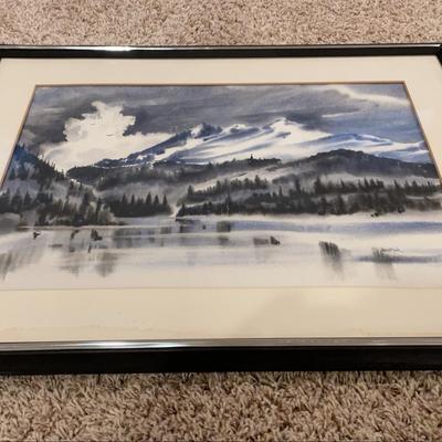 Vern Mauk Watercolor Mountains Forest Scene