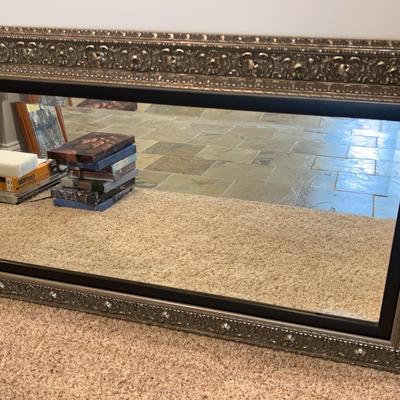 Ornate Silver-Gilt-Framed Rectangular Wall Mirror