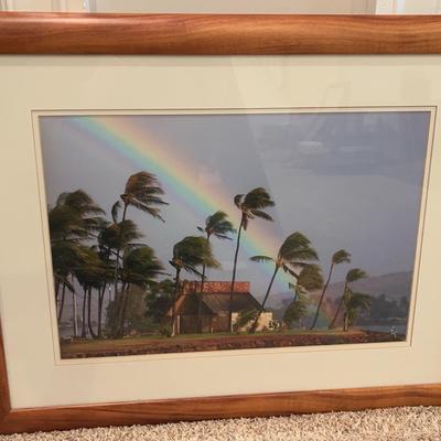 Wood-Framed Signed Mike Gallo “Rainy Day in Maunalua” Photograph