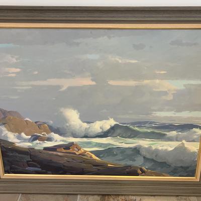 Large Wood-Framed Arthur Maynard Oceanside Original Oil Painting