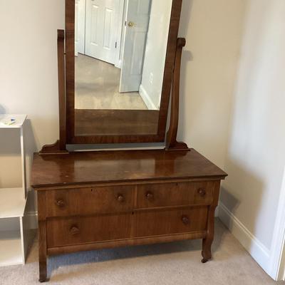 Vintage Wood Bureau With Mirror