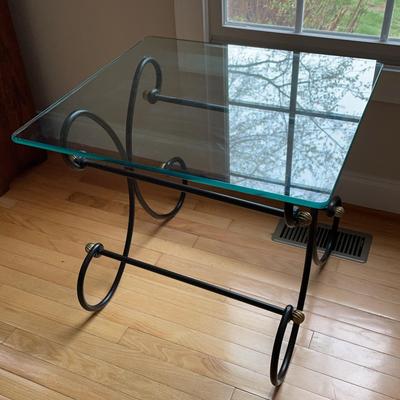 Pair of Black Metal Side Table With Glass Top
