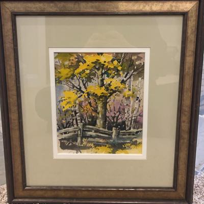 Wood-Framed Signed Original Forested Landscape Watercolor