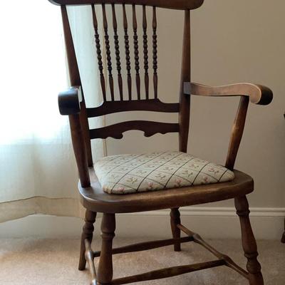 Vintage Wood Chair With Needlepoint Style Upholstered Seat