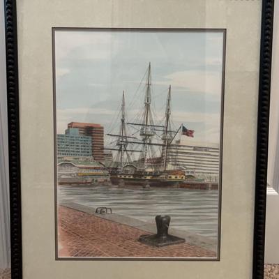 Black-Framed Signed & Numbered John Ritter “U.S.S Constellation At Baltimoe Inner Harbor” Print