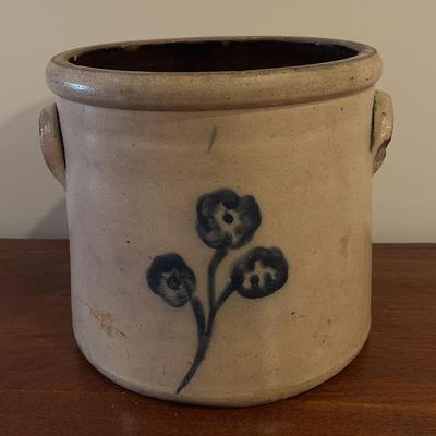 Antique Flower-Themed Stoneware Crock