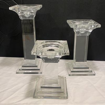 Trio of Neoclassical Crystal Candleholders