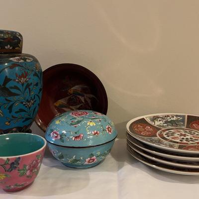 Assortment of Asian-Themed Plates & Decor
