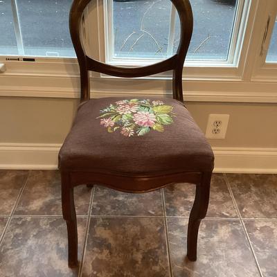 Vintage Chair With Needlepoint Upholstered Seat