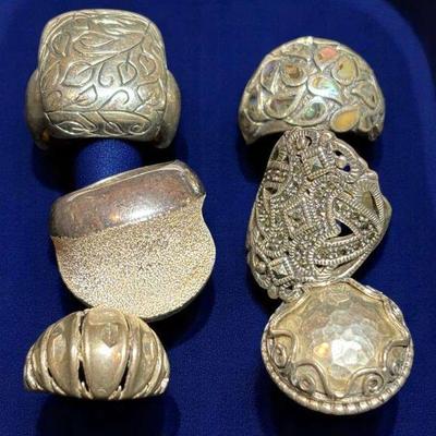 Six sterling cocktail rings
