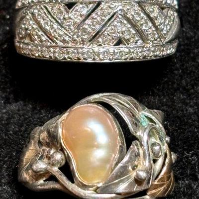 Sterling rings cluster stones pearl cabochon