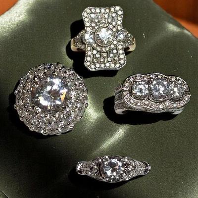 Faux diamond rings set in sterling
