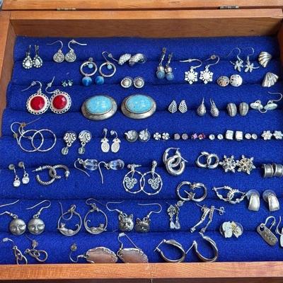 Earrings in custom made wood box