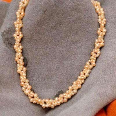 Orange fresh water pearl woven necklace