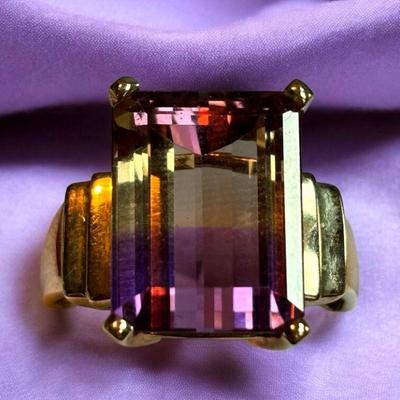 Amethyst citrine statement ring set in 10k gold