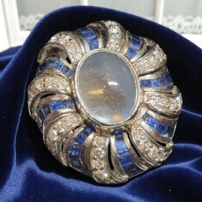 Platinum diamond, sapphire & moonstone