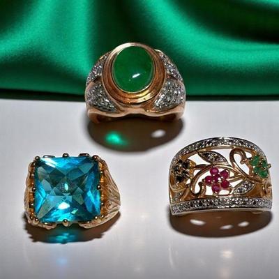 Statement rings jadeite sterling & other stones