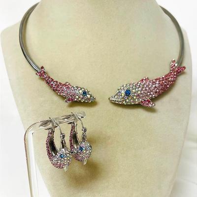 "Betsey Johnson" Kissing Dolphins Choker Set