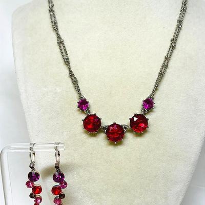 "Betsey Johnson" Vintage Pink and Red Rhinestone Necklace