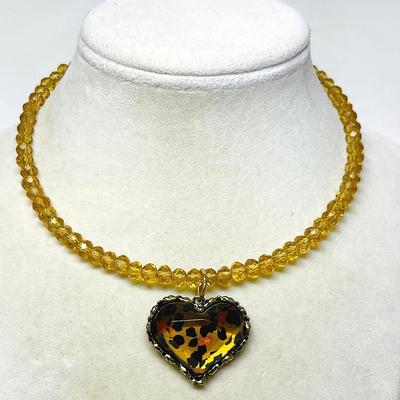 "Betsey Johnson" Leopard Print Heart Choker