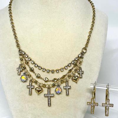 Betsey Johnson Cross and Heart Jewelry Set