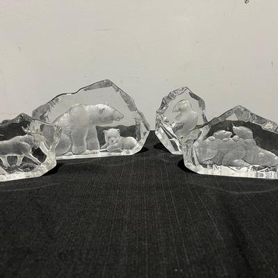 Mat Jonasson Sweden Signed Polar Bear & Cub Iceberg, Puffin & Moose Sculptures
