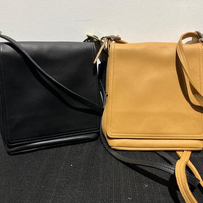 2 Coach Leather Crossbody Purses. 1 In Camel Tan & 1 In Onyx Black 