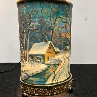 Vintage Mid Century 1957 Econolite Litho Motion Accent Lamp W/ Winter Scene 