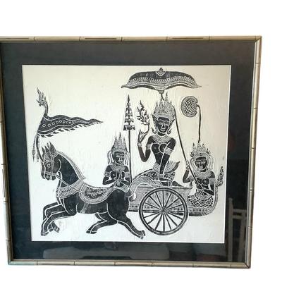 Cambodian Charcoal Rubbing From Angkor Wat Temple
