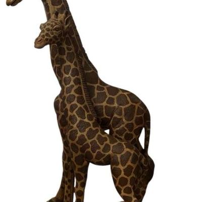 Large Mother And Baby Giraffe Statue 
