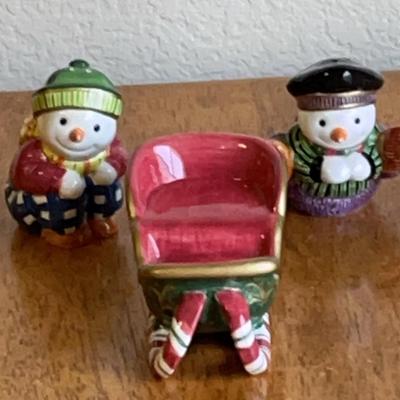 Fitz & Floyd Salt & Pepper With Sleigh Holder (in Original Box)