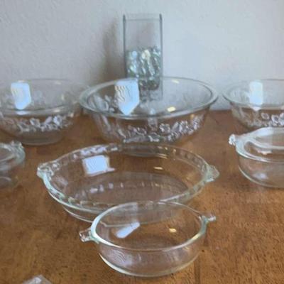 3 Vintage Pyrex ‘Colonial Mist Bowls, 3 Small Pyrex Bowls Pie Plate & More