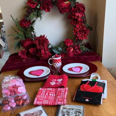 Valentines Galore - 4 Red Chargers, 3 White Plates, Large Wreath, Red Throw & More