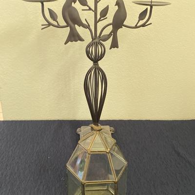 Vintage Wrought Iron Bird Candle Holder and  Gold & Bras Hexagon Latern 
