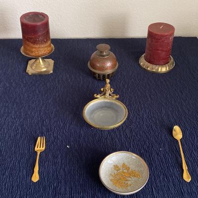  Vintage Elephant Claw Etched Brass Bell with Frosted Glass Cherub Trinket Dish and More
