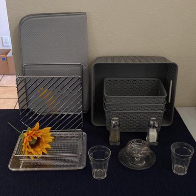 Vintage Clear with Silver Overlay Dessert Dish Silver Tone Plate Rack Plastic Trays Cups & More