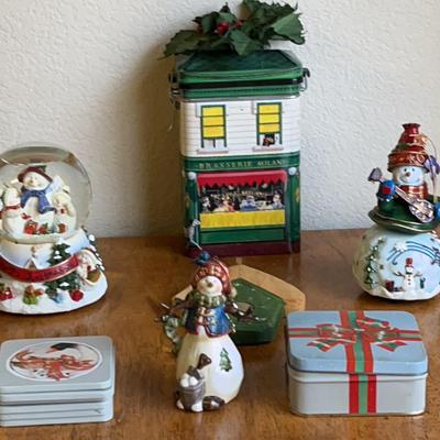 Herco Snow Globe “white Christmas”, Snowman Music Box, Holiday Bins & More