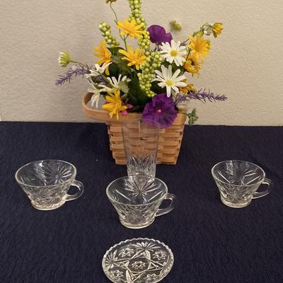 Anchor Hocking Punch Bowl Cups Set of 3 and Star of David Coaster 