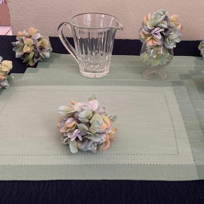 Waterford Crystal Pitcher with Floral Napkin Holders Set of 8 and Place Mats Set of 6