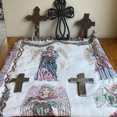 5 Metal Crosses And Angel Afghan 